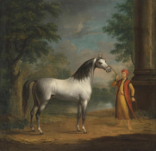 Le cheval arabe gris, le Lister Turk, tenu par un palefrenier turc dans un paysage - Richard Roper