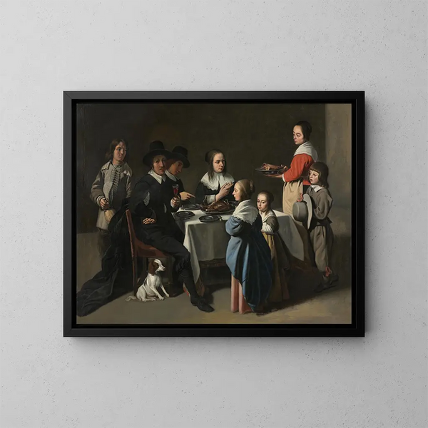 Een familiediner - Familie Le Nain — ingelijst kunstwerk aan de muur