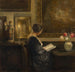 Reproductie van het schilderij Lezing bij kaarslicht - Carl Holsøe