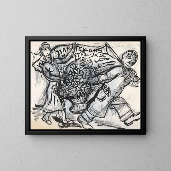 Vrouw met een boeket bloemen voor Paul Fierens - Leo Gestel — ingelijst kunstwerk aan de muur