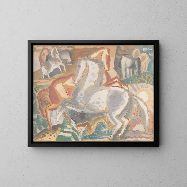 Paarden in het landschap - Leo Gestel — ingelijst kunstwerk aan de muur