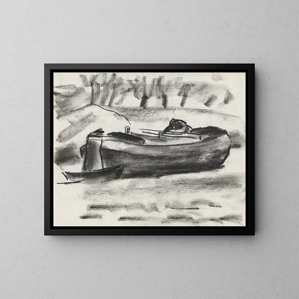 schetsbord met een schip en een man aan boord - Leo Gestel — ingelijst kunstwerk aan de muur