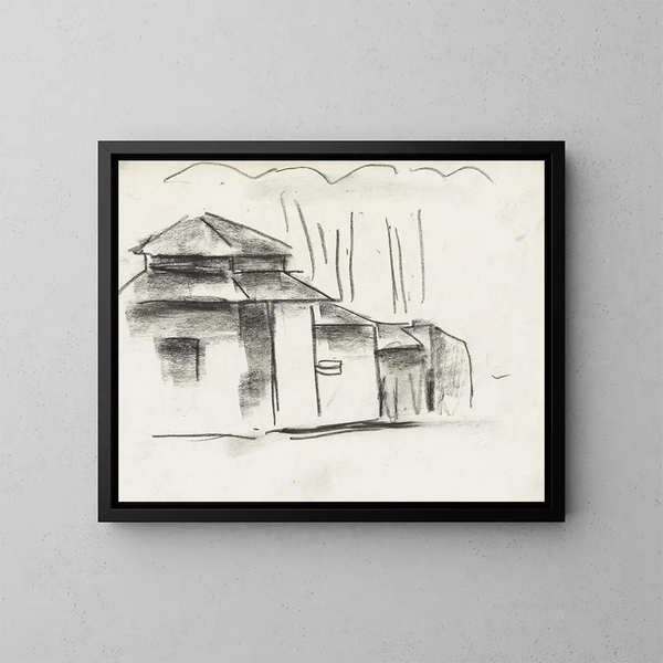 schetsblad met huis - Leo Gestel — ingelijst kunstwerk aan de muur