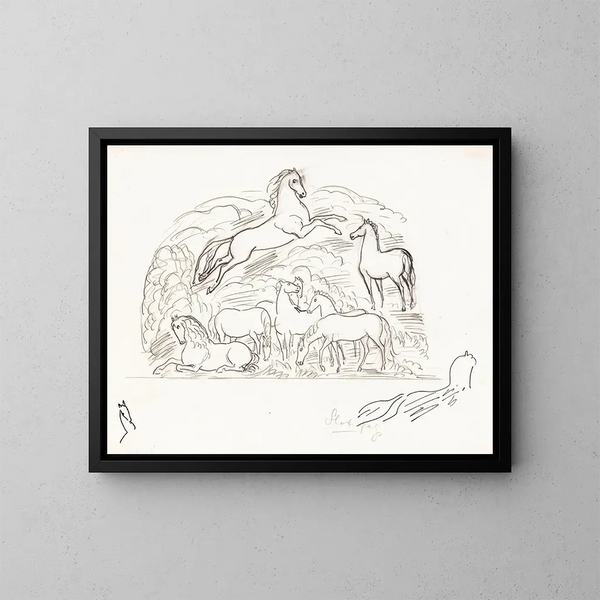 schetsblad met paarden - Leo Gestel — ingelijst kunstwerk aan de muur