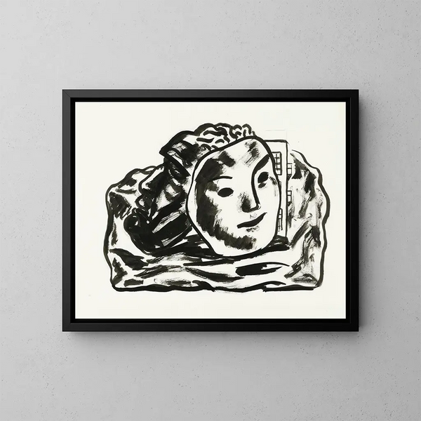 van Twee maskers voor gebouw en rots schets - Leo Gestel — ingelijst kunstwerk aan de muur