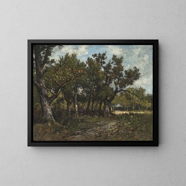 van een schilderij dicht bij Barbizon, nabij een boerderij - Léon Richet — ingelijst kunstwerk aan de muur