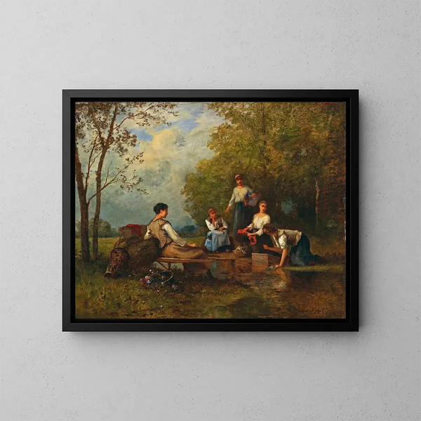 Laveuses - Léon Richet — ingelijst kunstwerk aan de muur