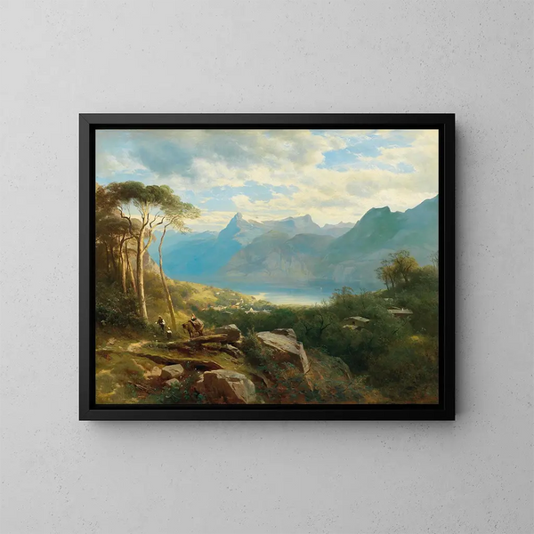 Uitzicht op het meer van Luzern en de bergen van Bern - Leopold Heinrich Vöscher — ingelijst kunstwerk aan de muur