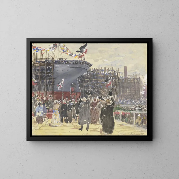 van een schip dat wordt gelanceerd - Leopold von Kalckreuth — ingelijst kunstwerk aan de muur