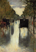 Straatscène in Berlijn met koetsen - Lesser Ury — weergave van het kunstwerk