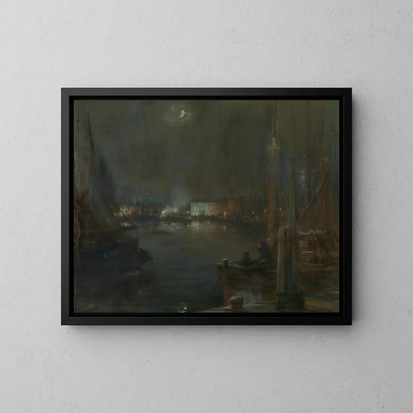 Avond aan de haven van Oostende - Lieven Herremans — ingelijst kunstwerk aan de muur