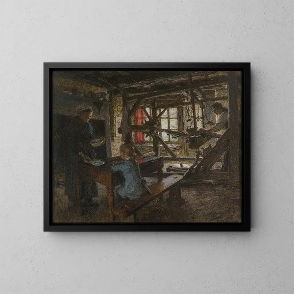 Figuren in een boerderijeninterieur - Léon Augustin Lhermitte — ingelijst kunstwerk aan de muur