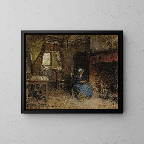 Landelijke Schilderij voor de open haard - Léon Augustin Lhermitte — ingelijst kunstwerk aan de muur