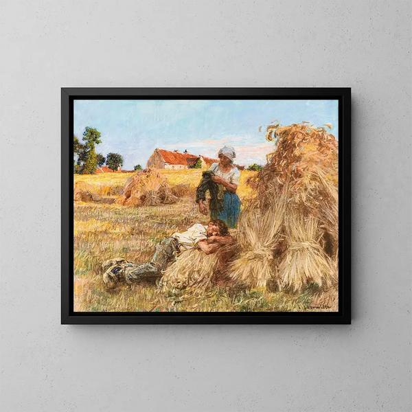 Repos, effect van groot zonlicht, slapende maïscultuur bij Mézy - Léon Augustin Lhermitte — ingelijst kunstwerk aan de muur