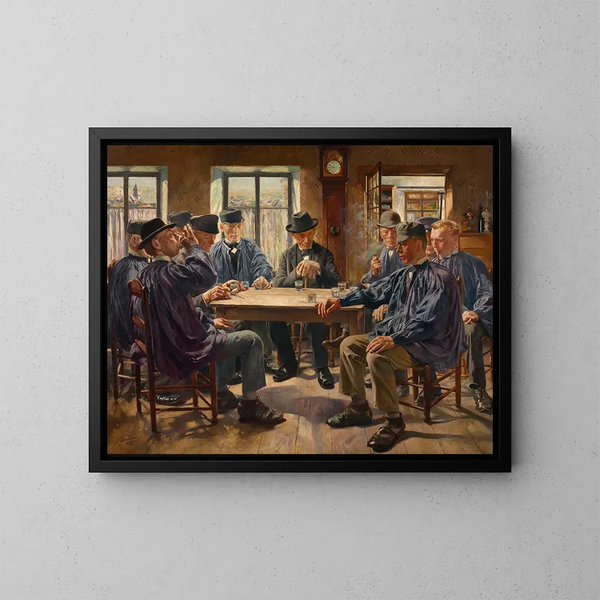 Zondagen voor de mis - Léon Frédéric — ingelijst kunstwerk aan de muur