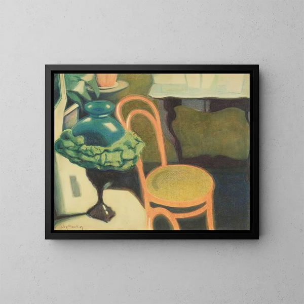 binnenkant met stoel en opaline lamp - Léon Spilliaert — ingelijst kunstwerk aan de muur