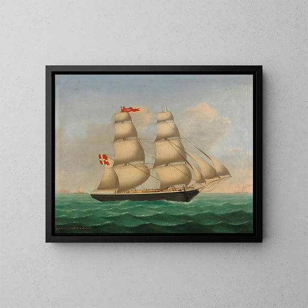 Dänisches Brig-Schilderij, geführt vom Kapitän NLEngers vor Helgoland - Lorenz Petersen — ingelijst kunstwerk aan de muur