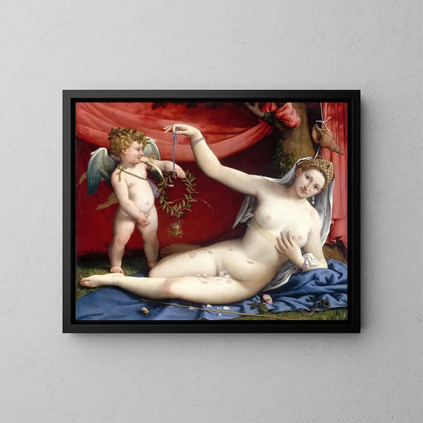 Venus en Cupido - Lorenzo Lotto — ingelijst kunstwerk aan de muur