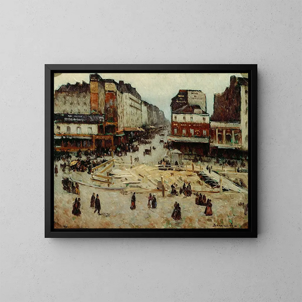 Het boulevard van Rochechouart en de Clignancourtstraat, werkzaamheden van de metro - Louis Braquaval — ingelijst kunstwerk aan de muur