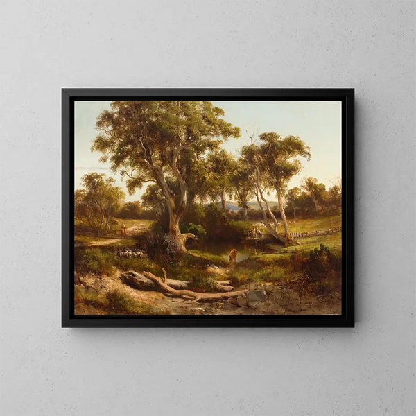 van het scheren van schapen in het westelijke district - Louis Buvelot — ingelijst kunstwerk aan de muur