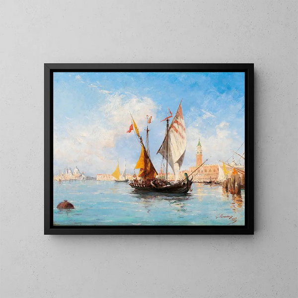 Bateaux à voile à Venise dans le Bacino di San Marco - Louis Claude Mouchot — ingelijst kunstwerk aan de muur