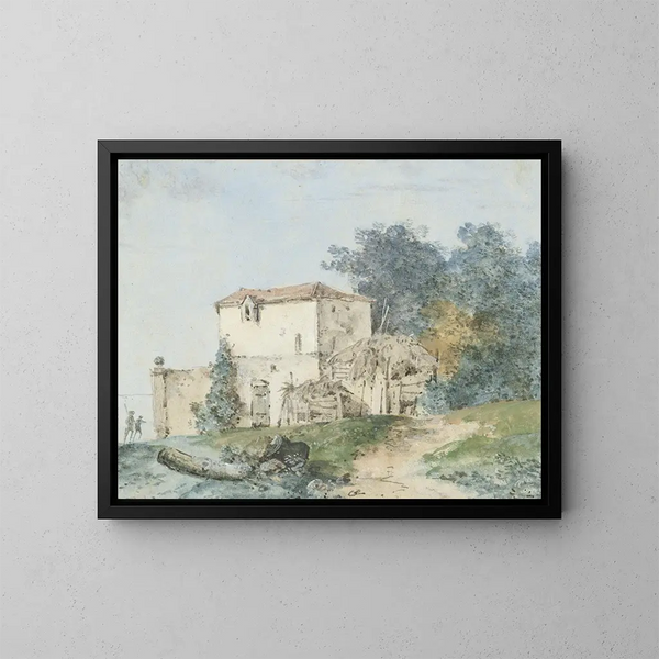 Landhuis in een landschap - Louis Gabriel Moreau — ingelijst kunstwerk aan de muur