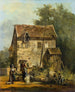 van een elegante compagnie in een tuin - Louis Gabriel Moreau — weergave van het kunstwerk