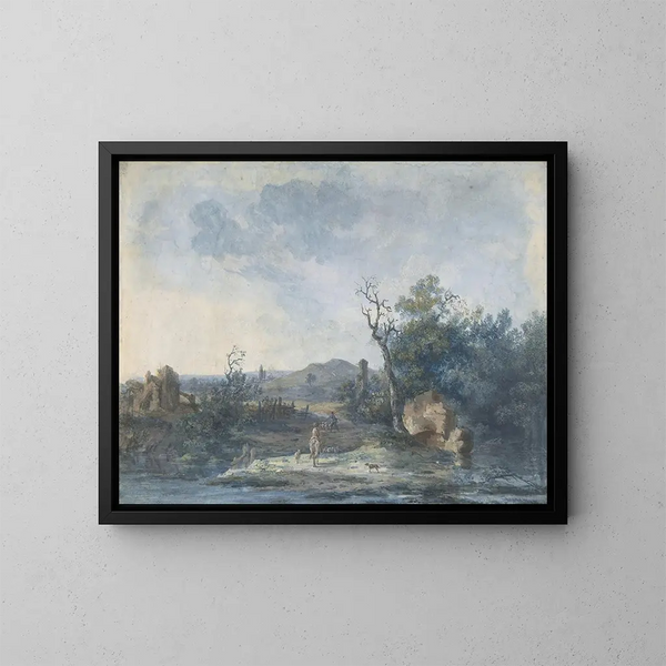 Figuren op een landweg - Louis Gabriel Moreau — ingelijst kunstwerk aan de muur