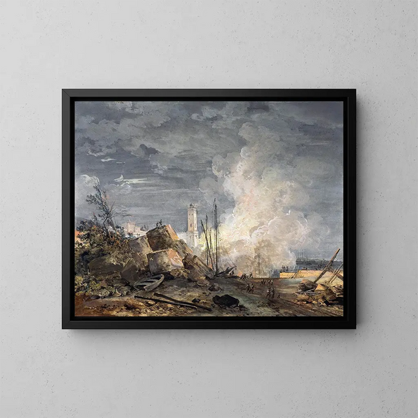 Brand in de haven - Louis Gabriel Moreau — ingelijst kunstwerk aan de muur