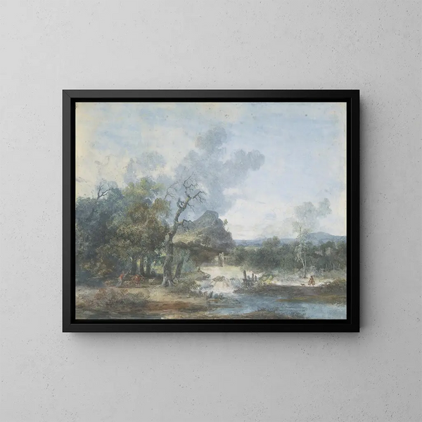 Bergère près d'une cascade - Louis Gabriel Moreau — ingelijst kunstwerk aan de muur
