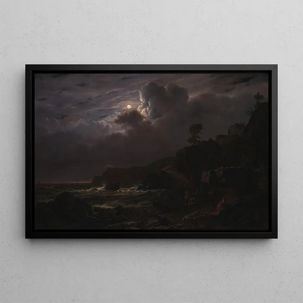 Louis Gurlitt - View of Kullen in Sweden Smugglers Hiding their Goods among the Rocks Moonlight.webp