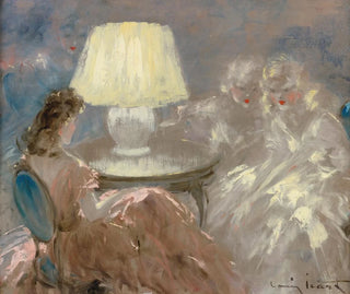 Onder de lamp - Louis Icart — weergave van het kunstwerk