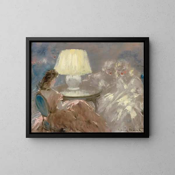 Onder de lamp - Louis Icart — ingelijst kunstwerk aan de muur