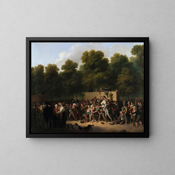 van de wijn- en voedingsmiddelenverdeling op de Champs-Élysées ter gelegenheid van de koningsfeest - Louis Léopold Boilly — ingelijst kunstwerk aan de muur