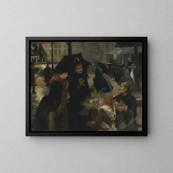 Vendeuse de fleurs par temps de pluie - Louis Marie de Schryver — ingelijst kunstwerk aan de muur