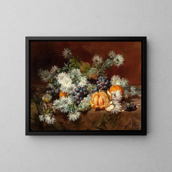 Natuurtafereel met fruit en bloemen - Louis Marie de Schryver — ingelijst kunstwerk aan de muur