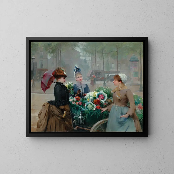 De bloemenmarkt - Louis Marie de Schryver — ingelijst kunstwerk aan de muur