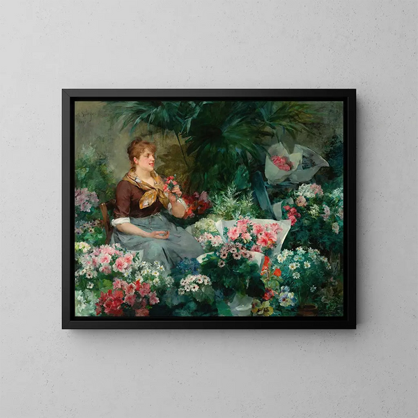 De bloemenverkoper - Louis Marie de Schryver — ingelijst kunstwerk aan de muur