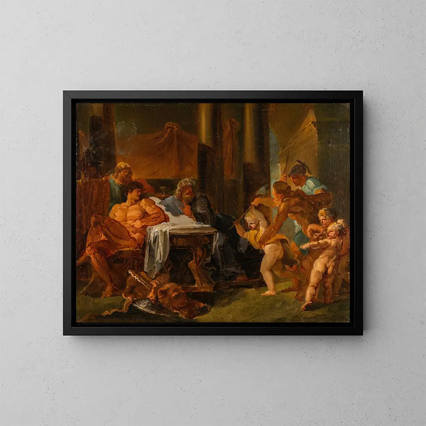 Hercule en Theseus in het paleis van koning Pittheus - Louis Masreliez — ingelijst kunstwerk aan de muur