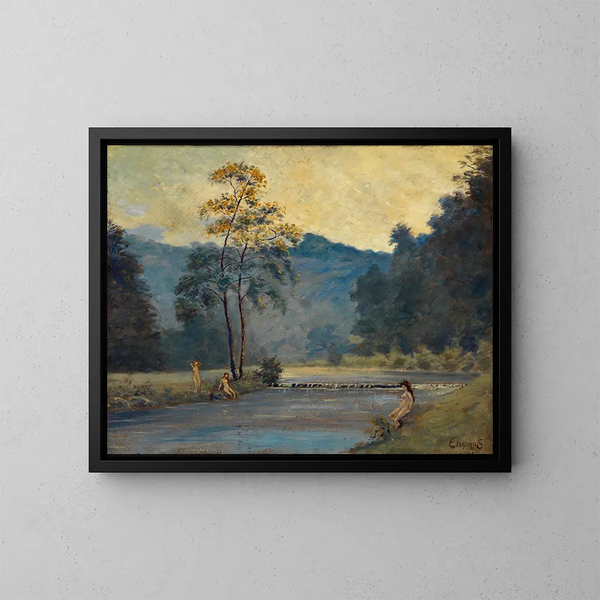 Drie meisjes en een rivier - Louis Michel Eilshemius — ingelijst kunstwerk aan de muur