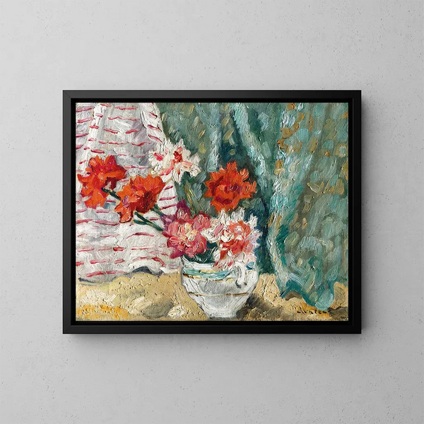 Bloemenmand voor een groene wandbekleding - Louis Valtat — ingelijst kunstwerk aan de muur
