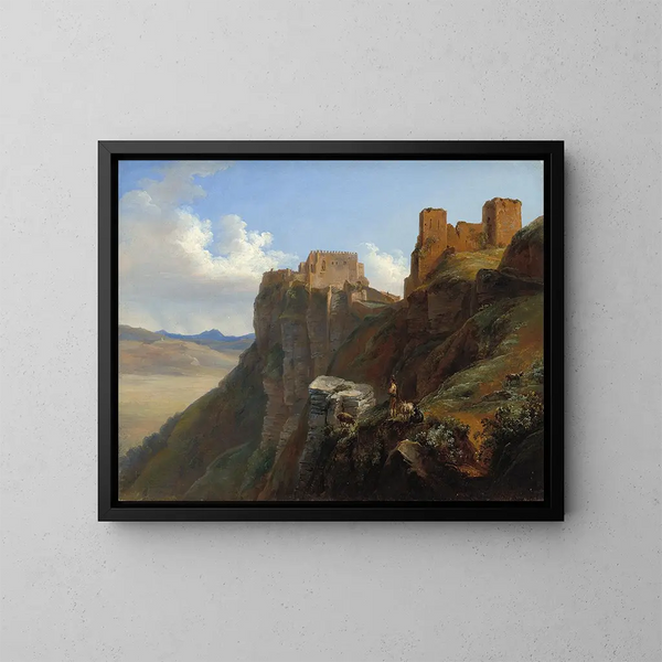 Uitzicht op het Castello di San Giuliano nabij Trapani, Sicilië - Louise-Joséphine Sarazin de Belmont — ingelijst kunstwerk aan de muur
