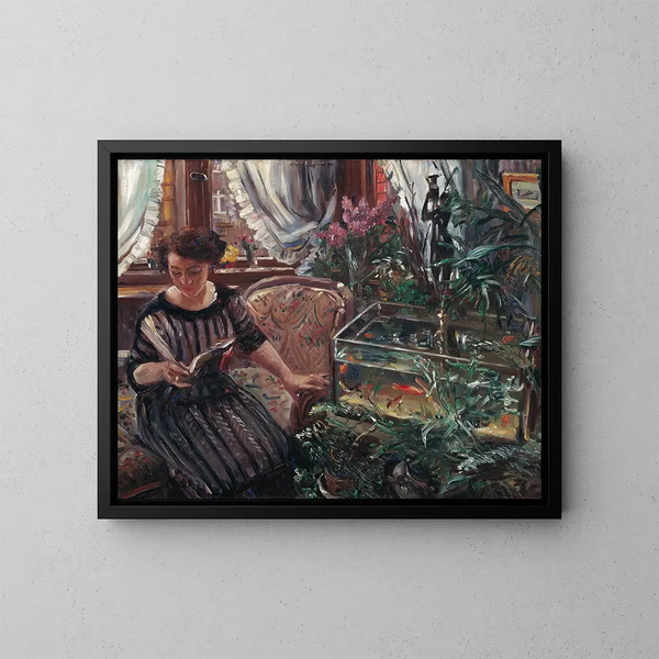 Dame au bassin de poissons rouges - Lovis Corinth — ingelijst kunstwerk aan de muur