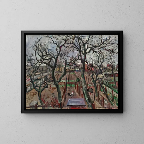 Boomgaard in de winter - Lovis Corinth — ingelijst kunstwerk aan de muur