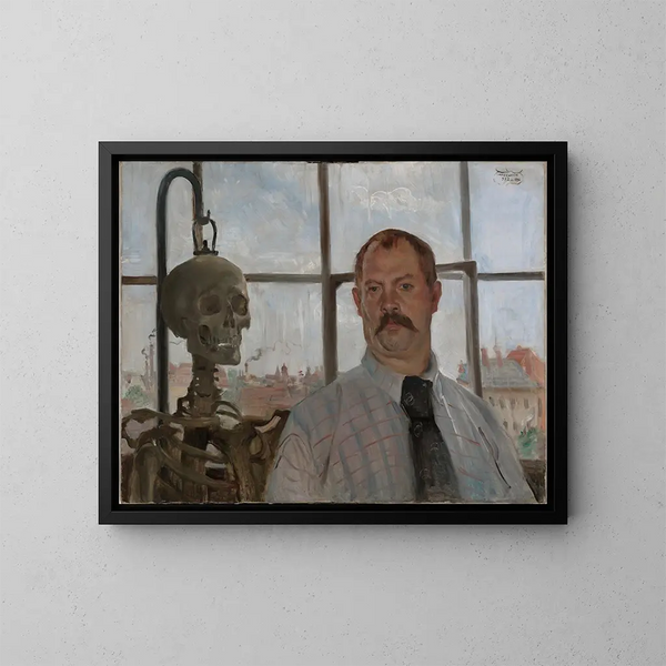 Zelfportret met een skelet - Lovis Corinth — ingelijst kunstwerk aan de muur