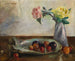 Natuurstudie met bloemen in een vaas, een schelp en fruit - Lovis Corinth — weergave van het kunstwerk