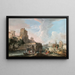 Landschap met rivier met grillige uitzicht op Ponte Rotto Rome - Luca Carlevarijs — ingelijst kunstwerk aan de muur