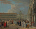 Vue de la place Saint-Marc avec la tour de l'Horloge, Venise - Luca Carlevarijs — weergave van het kunstwerk