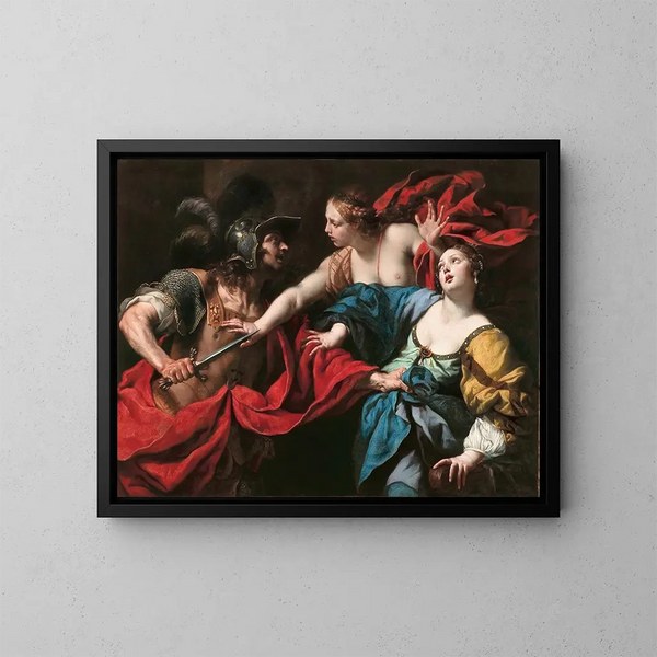 Vénus die haar zoon Énée ervan weerhoudt Hélène van Troje te doden - Luca Ferrari — ingelijst kunstwerk aan de muur