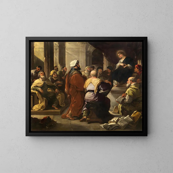 De Christus onder de artsen - Luca Giordano — ingelijst kunstwerk aan de muur